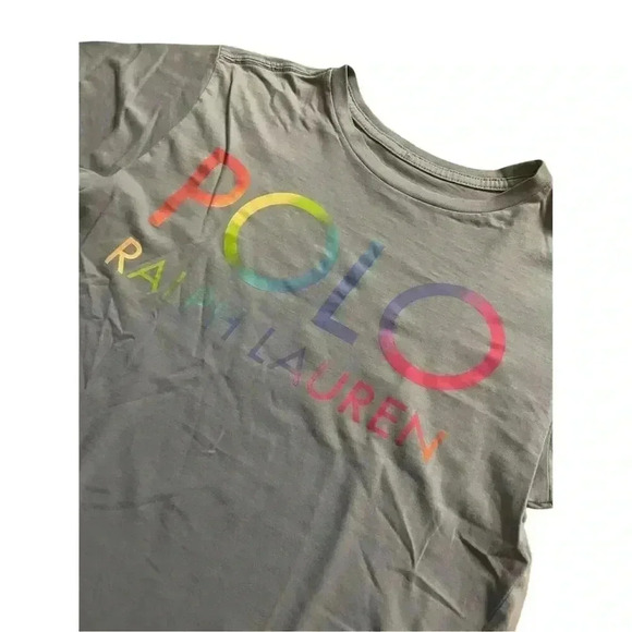 Polo Ralph Lauren Gray T-Shirt Short Sleeve Rainbow Logo Casual, size L/G(12-14) - Picture 2 of 4